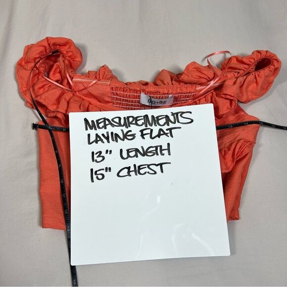 DO+BE Women's Size Medium NWT Orange Ruffle Smocked Cropped Off Shoulder Top - Picture 9 of 10